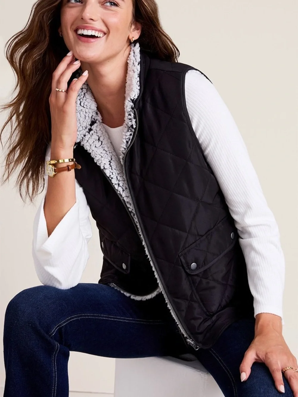 Gorpcore‎ Outdoor Quilted Vest Sherpa Size L Granola Girl Camping Hiking Warm